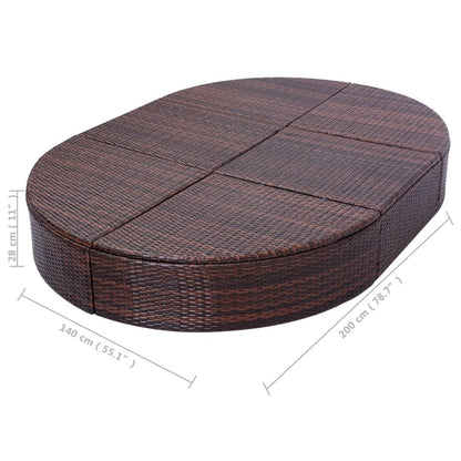 Outdoor lounge bed with cushions poly rattan brown