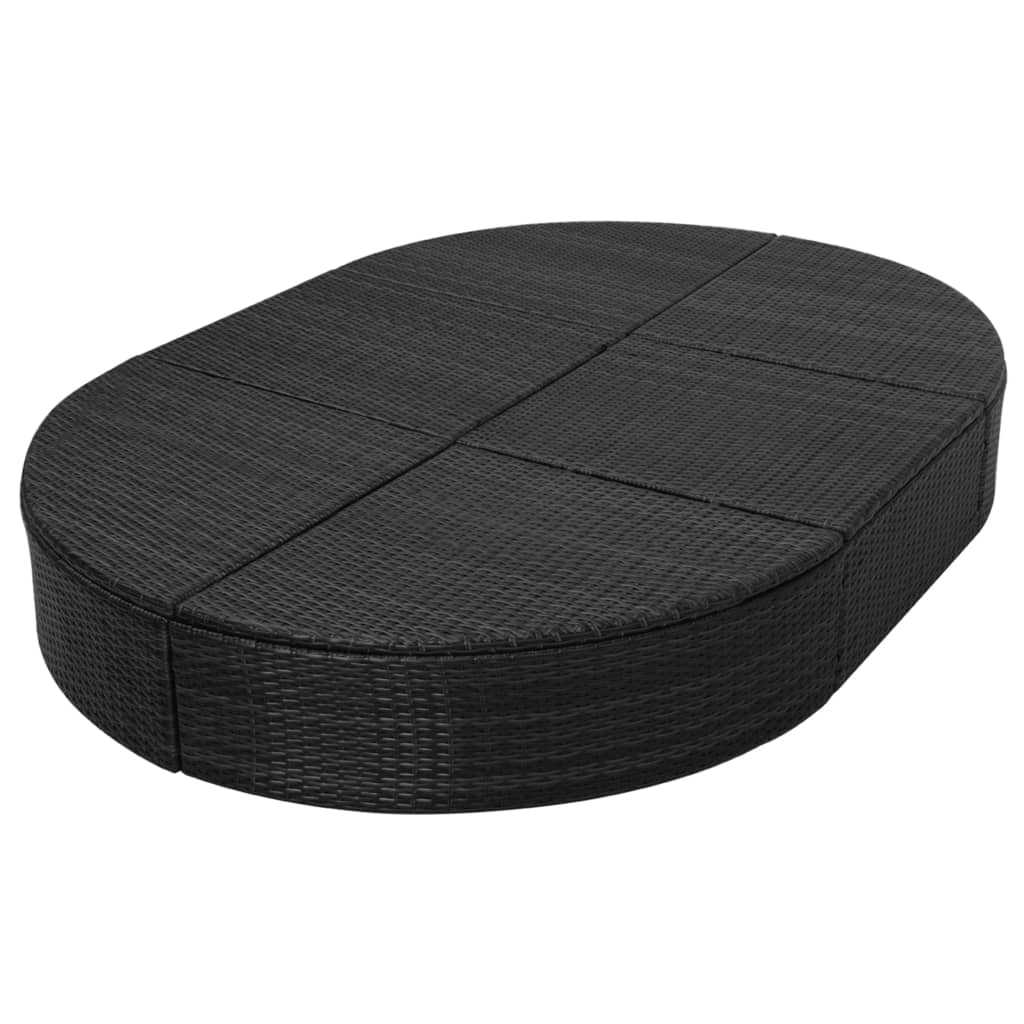 Outdoor-Loungebett mit Kissen Poly Rattan Schwarz