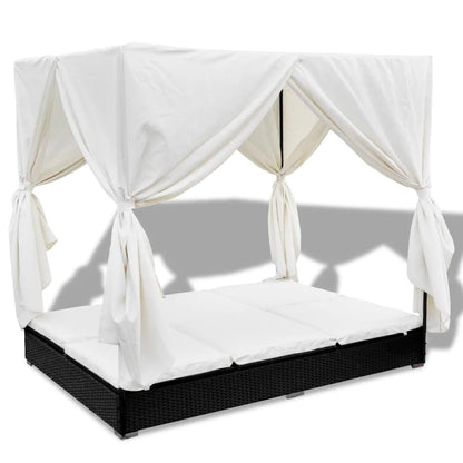 Outdoor lounge bed with curtain poly rattan black