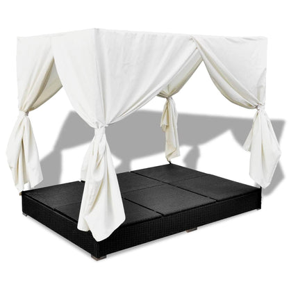 Outdoor lounge bed with curtain poly rattan black