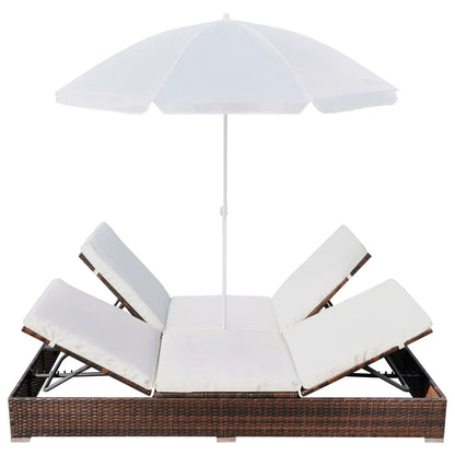 Outdoor-Loungebett mit Sonnenschirm Poly Rattan Braun