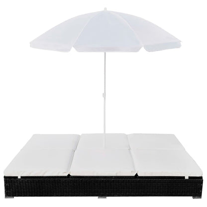 Outdoor-Loungebett mit Sonnenschirm Poly Rattan Schwarz