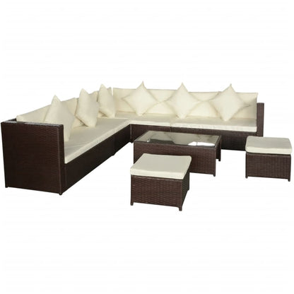 8-tlg. Garten-Lounge-Set mit Kissen Poly Rattan Braun