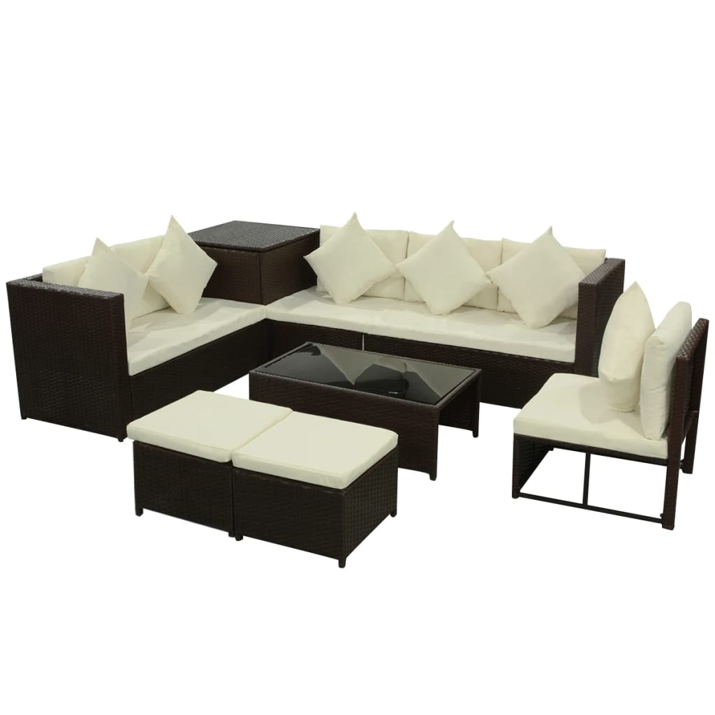 8-tlg. Garten-Lounge-Set mit Kissen Poly Rattan Braun