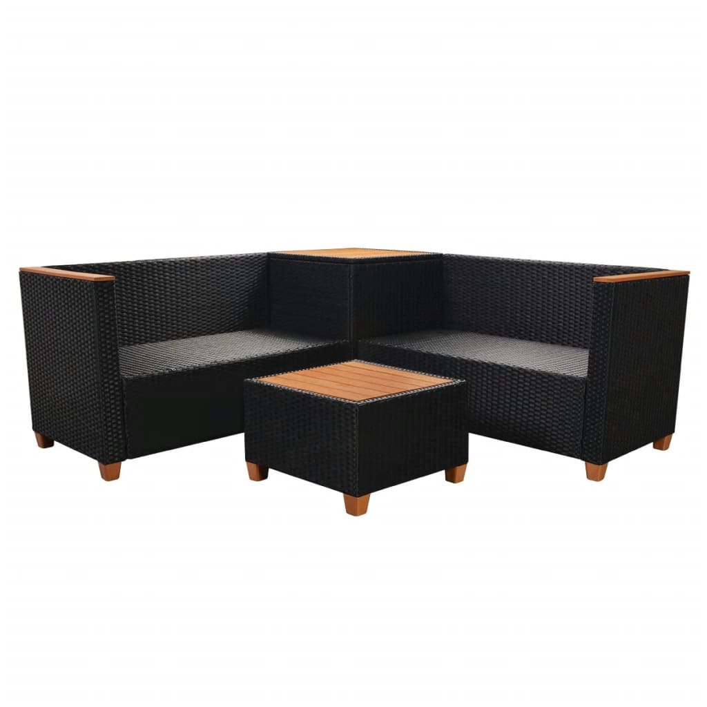 4-tlg. Garten-Lounge-Set mit Auflagen Poly Rattan Schwarz