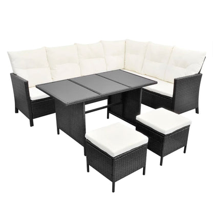 4-tlg. Garten-Lounge-Set mit Auflagen Poly Rattan Schwarz