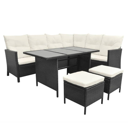 4-tlg. Garten-Lounge-Set mit Auflagen Poly Rattan Schwarz