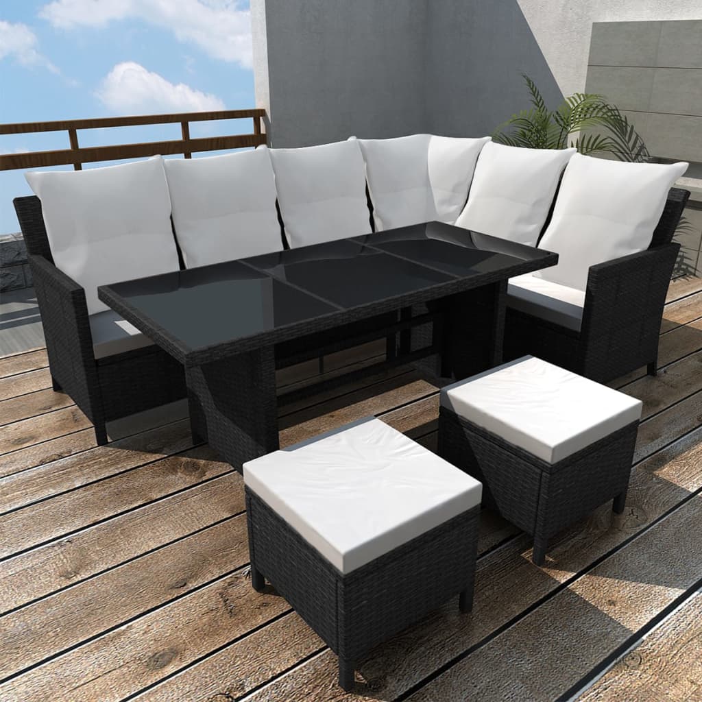 4-tlg. Garten-Lounge-Set mit Auflagen Poly Rattan Schwarz