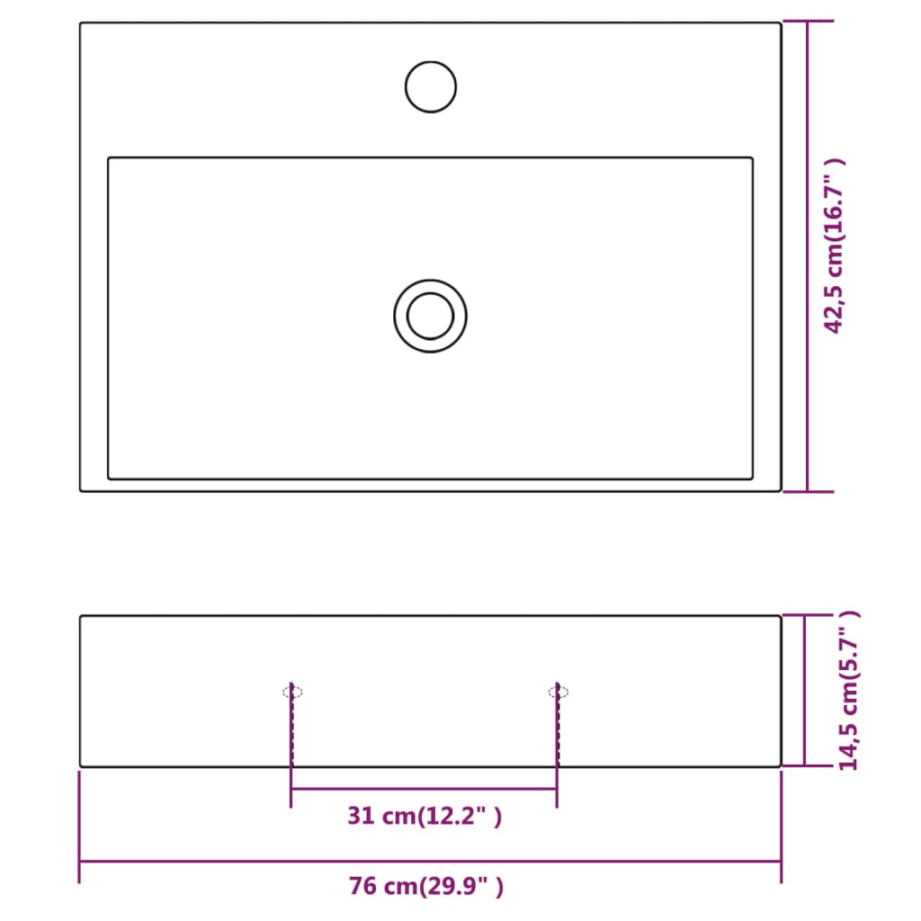 Umivaonik s rupom za slavinu keramika bijela 76x42,5x14,5 cm