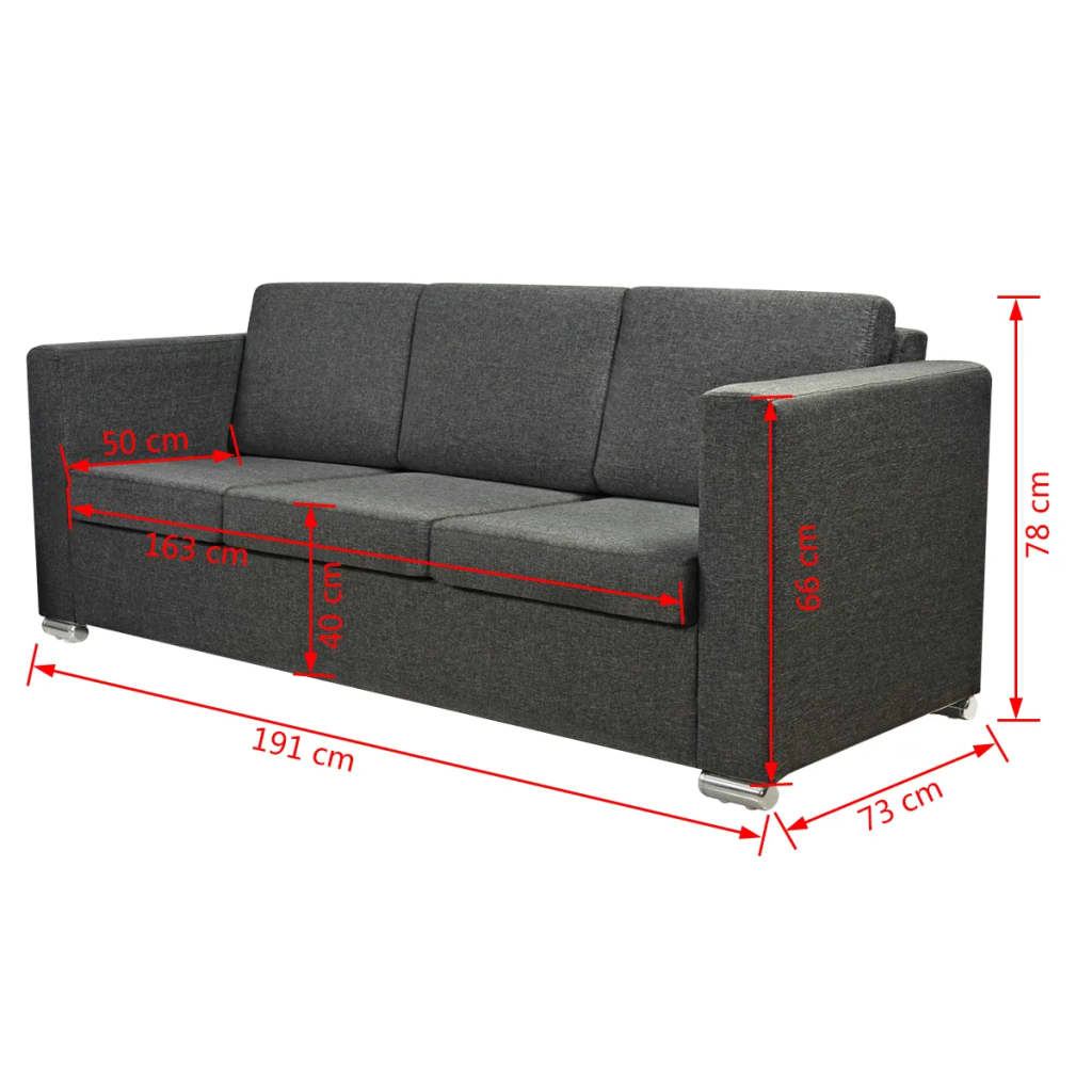 3-seater sofa fabric dark grey