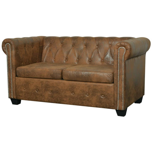 Chesterfield-Sofa 2-Sitzer Kunstleder Braun