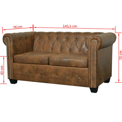 Chesterfield-Sofa 2-Sitzer Kunstleder Braun