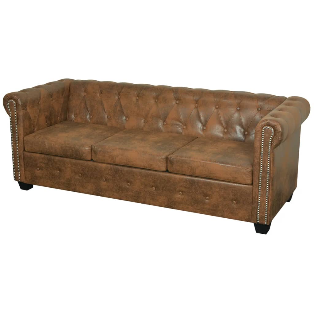 Chesterfield-Sofa 3-Sitzer Kunstleder Braun