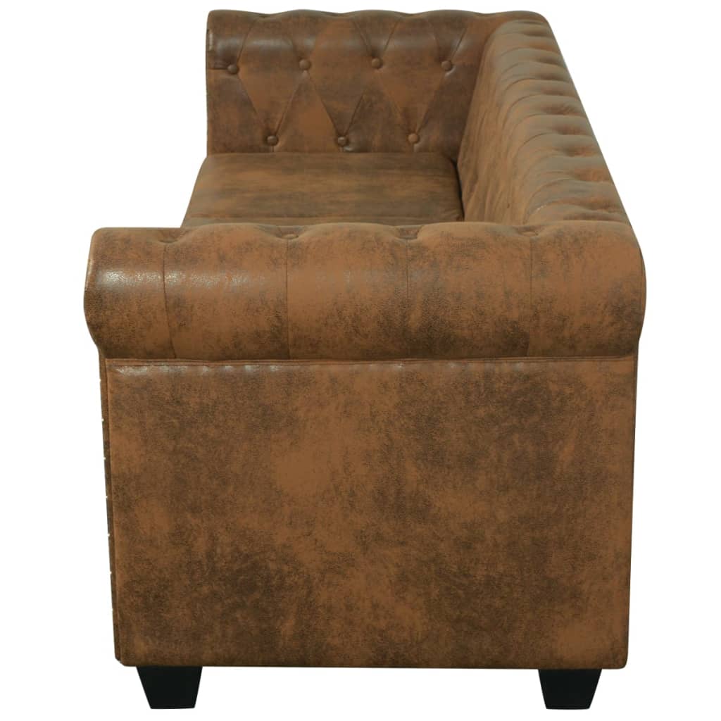 Chesterfield-Sofa 3-Sitzer Kunstleder Braun