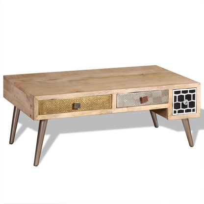 Couchtisch mit Schubladen Massivholz Mango 105x55x41 cm