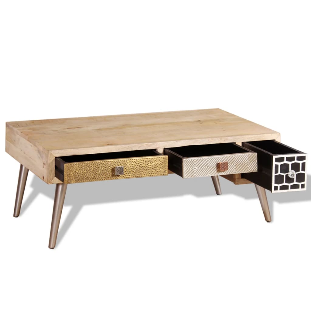 Couchtisch mit Schubladen Massivholz Mango 105x55x41 cm