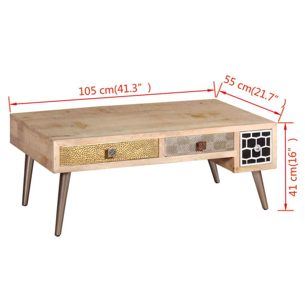 Couchtisch mit Schubladen Massivholz Mango 105x55x41 cm