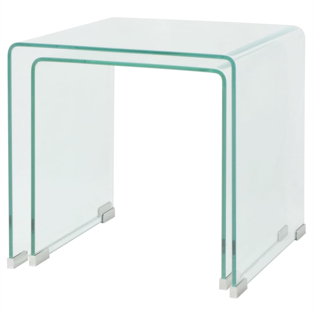 Zweiteiliges Satztisch-Set aus gehärtetem Glas Transparent