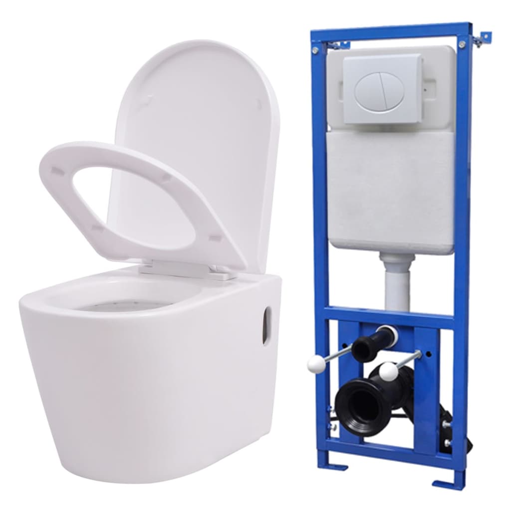 Wall-hung toilet with built-in cistern ceramic white