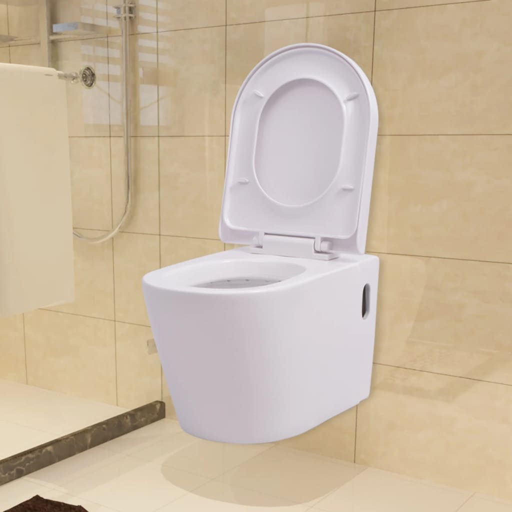 Wall-hung toilet with built-in cistern ceramic white