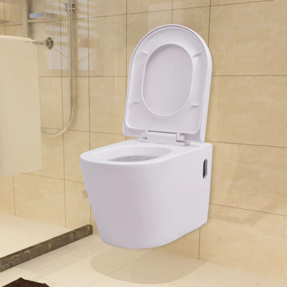 Wall-hung toilet with built-in cistern ceramic white