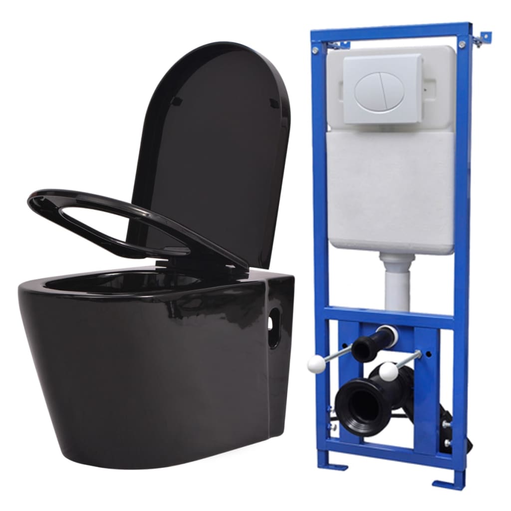 Wall-hung toilet with built-in cistern ceramic black