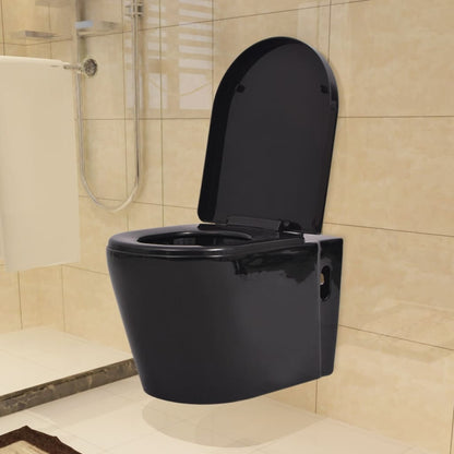 Wall-hung toilet with built-in cistern ceramic black