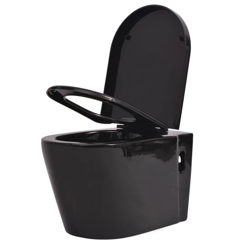 Wall-hung toilet with built-in cistern ceramic black