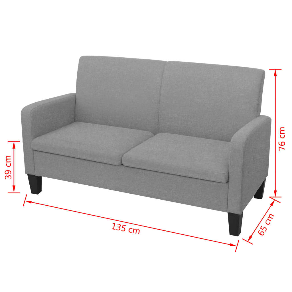 2-seater sofa 135 x 65 x76 cm light grey