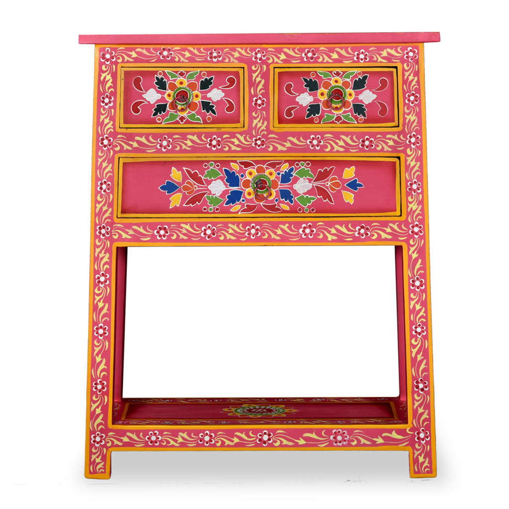 Sideboard mit Schubladen Massivholz Mango Rosa Handbemalt