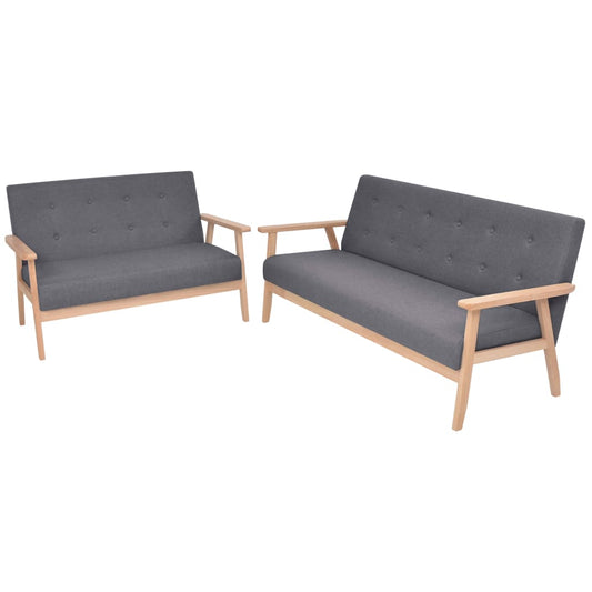 Sofa-Set 2-tlg. Stoff Dunkelgrau