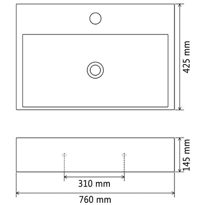 Waschbecken mit Hahnloch Keramik Schwarz 76 x 42,5 x 14,5 cm