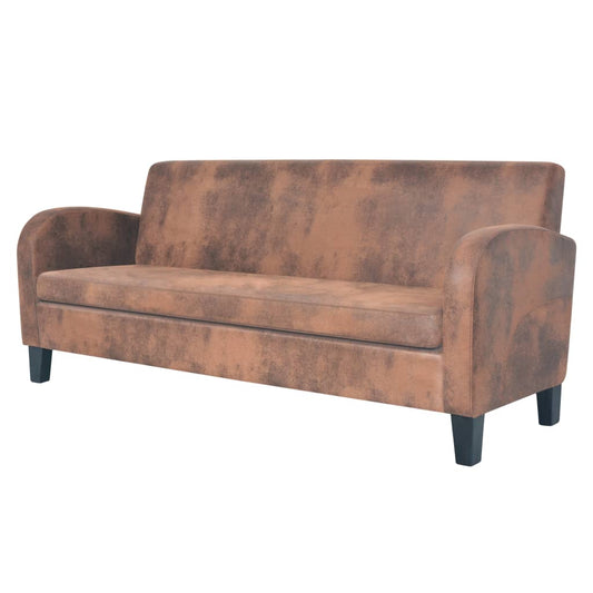 3-seater sofa faux leather suede look brown