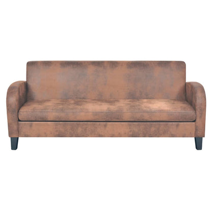 3-seater sofa faux leather suede look brown