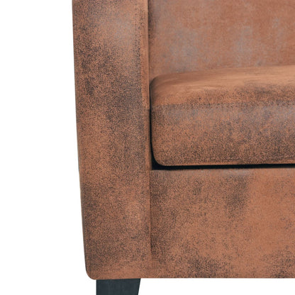 3-seater sofa faux leather suede look brown