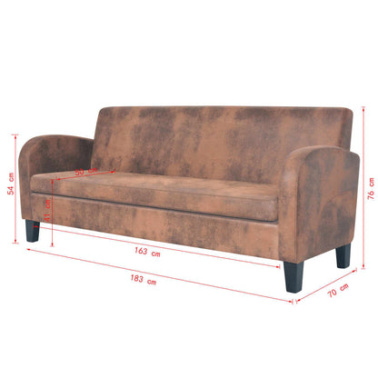 3-seater sofa faux leather suede look brown