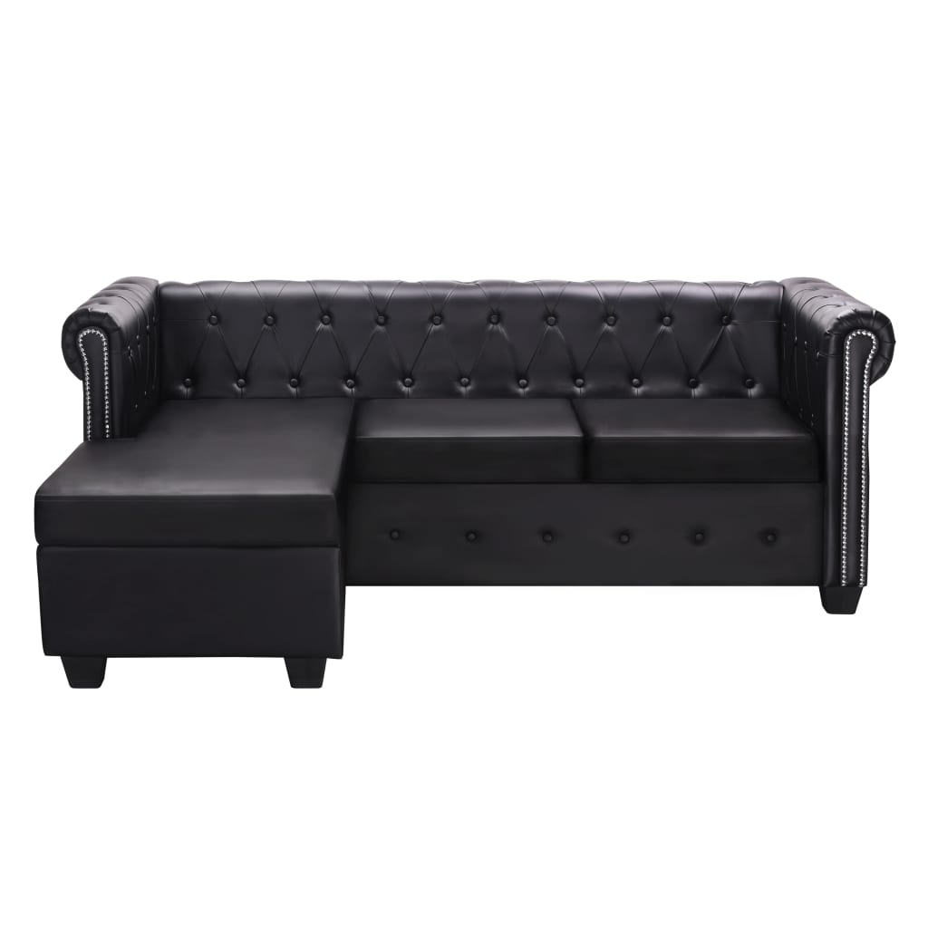 Chesterfield-Sofa L-Form Kunstleder Schwarz