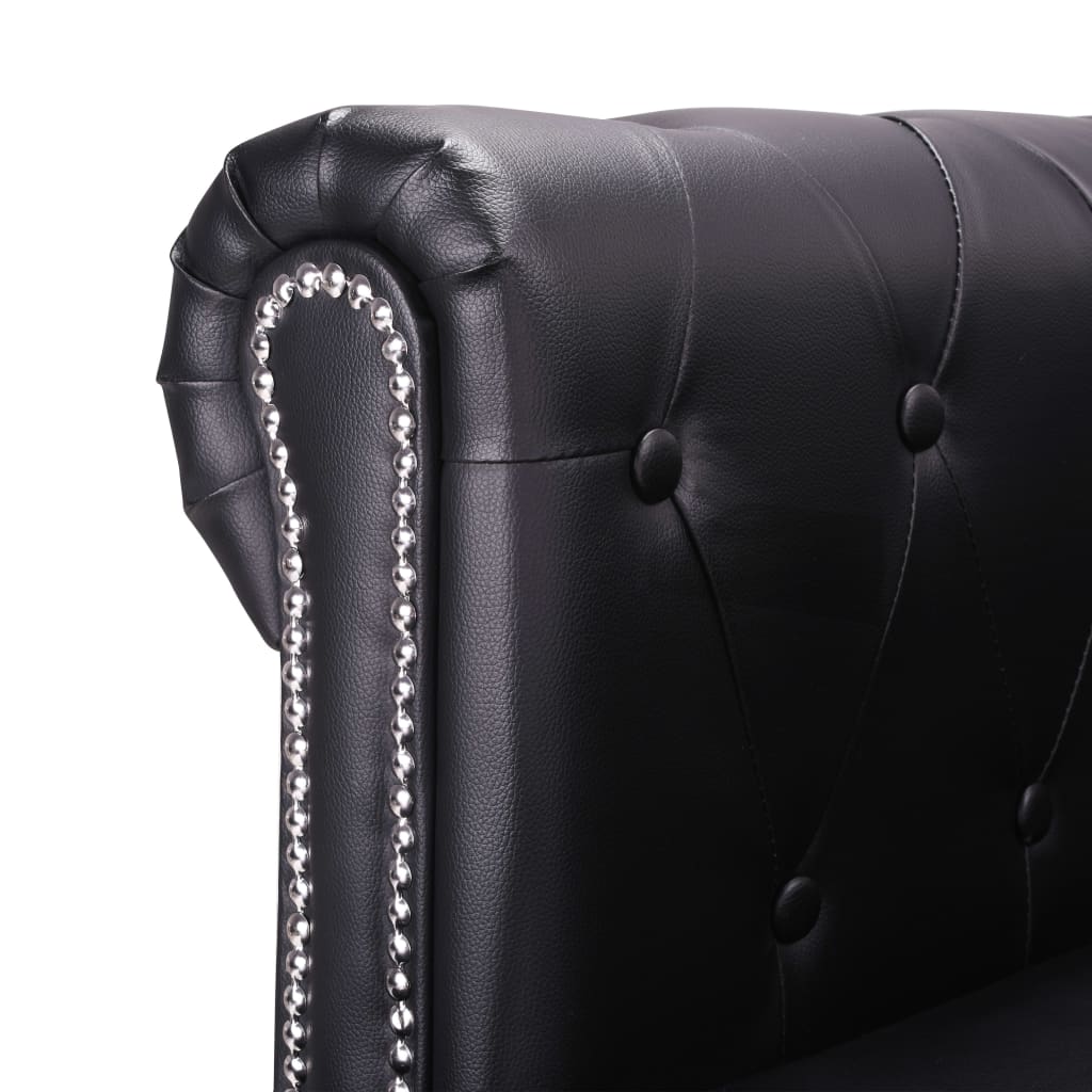 Chesterfield-Sofa L-Form Kunstleder Schwarz