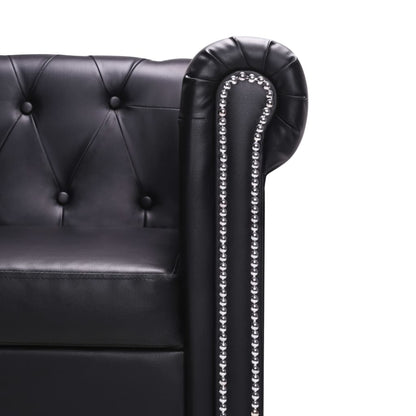 Chesterfield-Sofa L-Form Kunstleder Schwarz