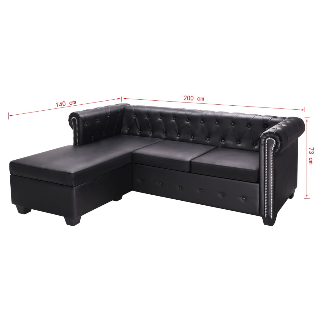 Chesterfield-Sofa L-Form Kunstleder Schwarz