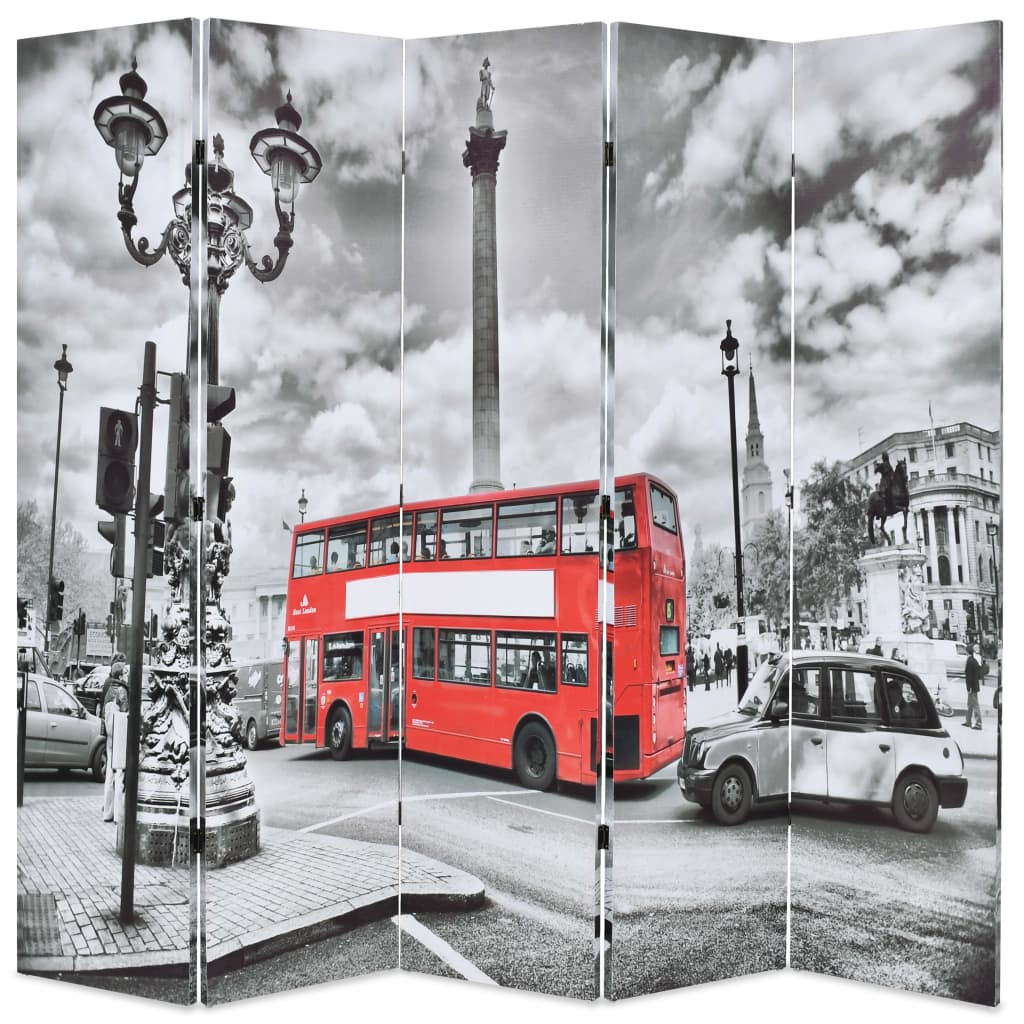 Foldable room divider 200 x 170 cm London Bus Black and White