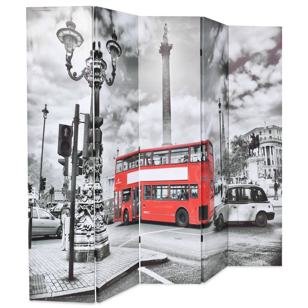 Foldable room divider 200 x 170 cm London Bus Black and White