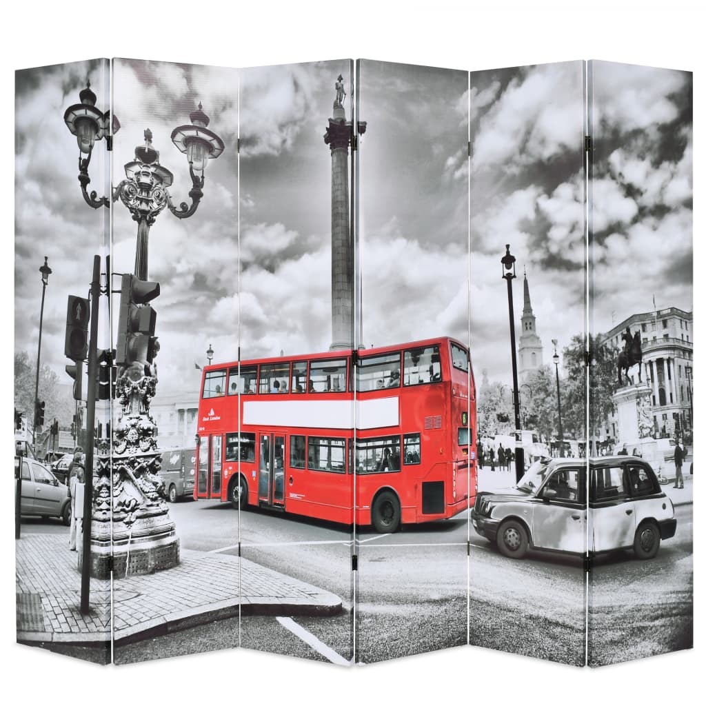 Foldable room divider 228 x 170 cm London Bus Black and White