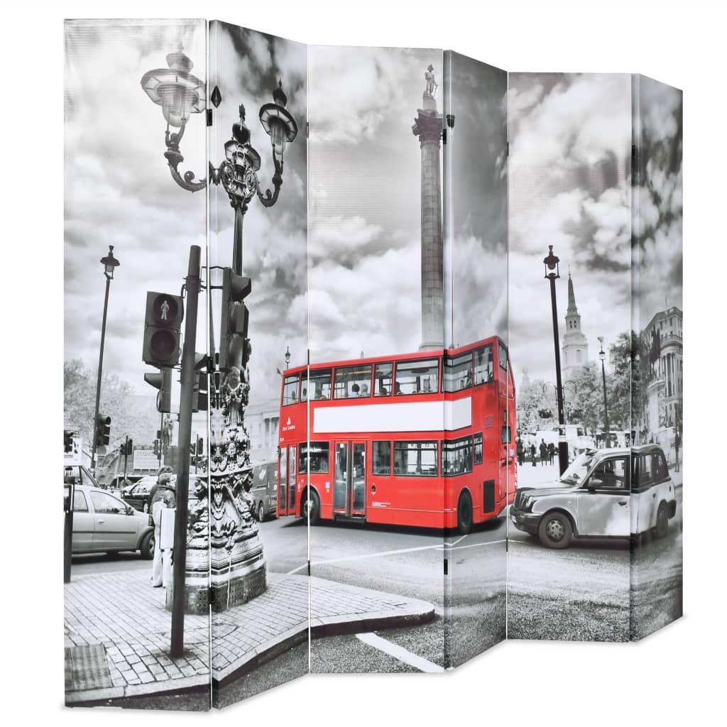 Foldable room divider 228 x 170 cm London Bus Black and White