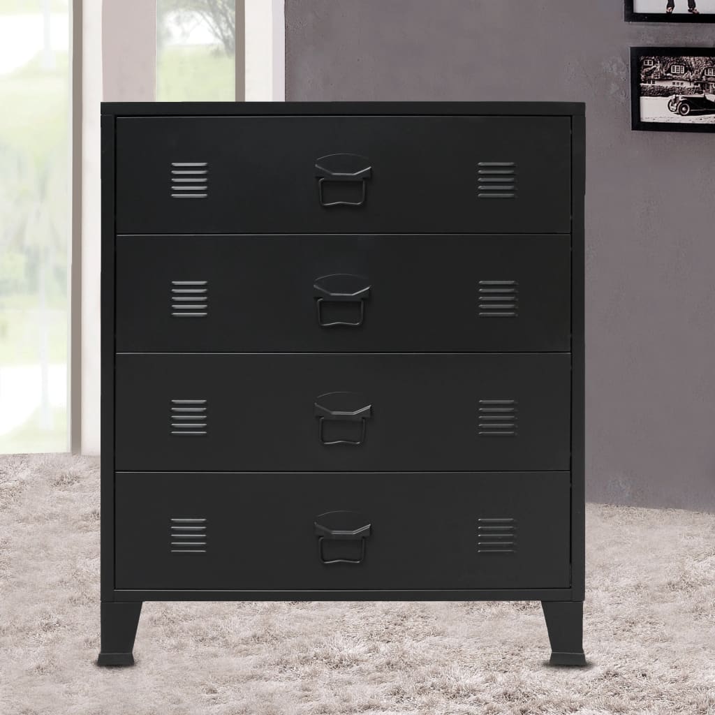 Drawer cabinet metal industrial style 78 x 40 x 93 cm black