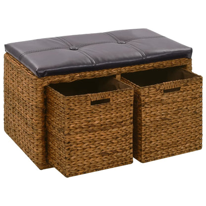 Sitzbank mit 2 Körben Seegras 71×40×42 cm Braun