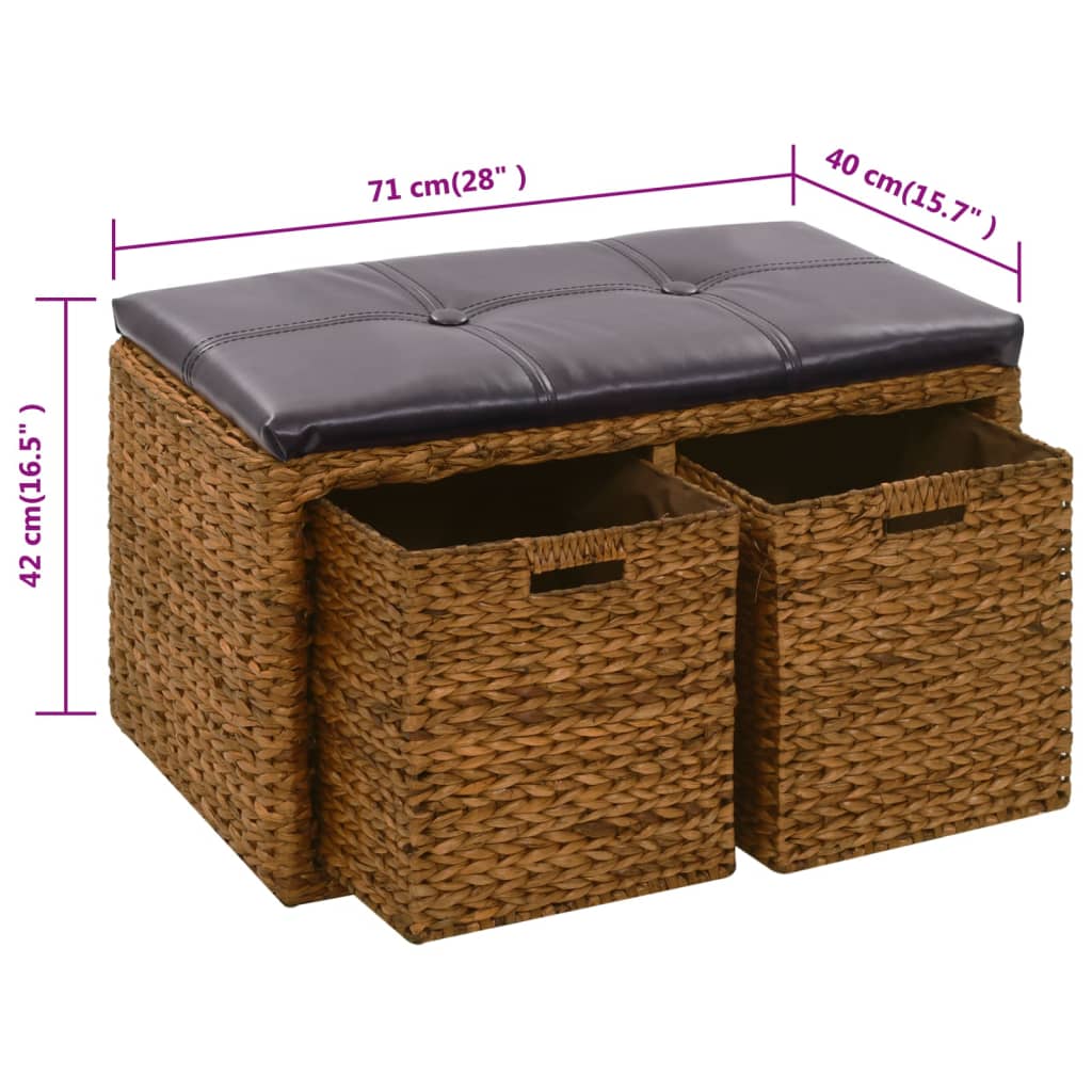 Sitzbank mit 2 Körben Seegras 71×40×42 cm Braun