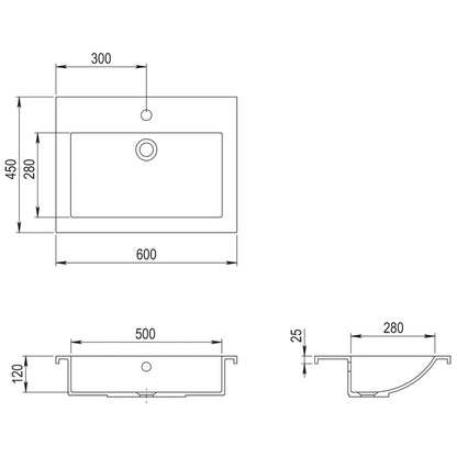 Granitbecken 600×450×120 mm Weiß