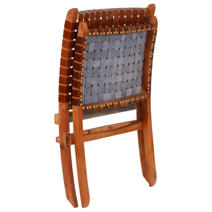 Relaxing chair foldable braided brown genuine leather