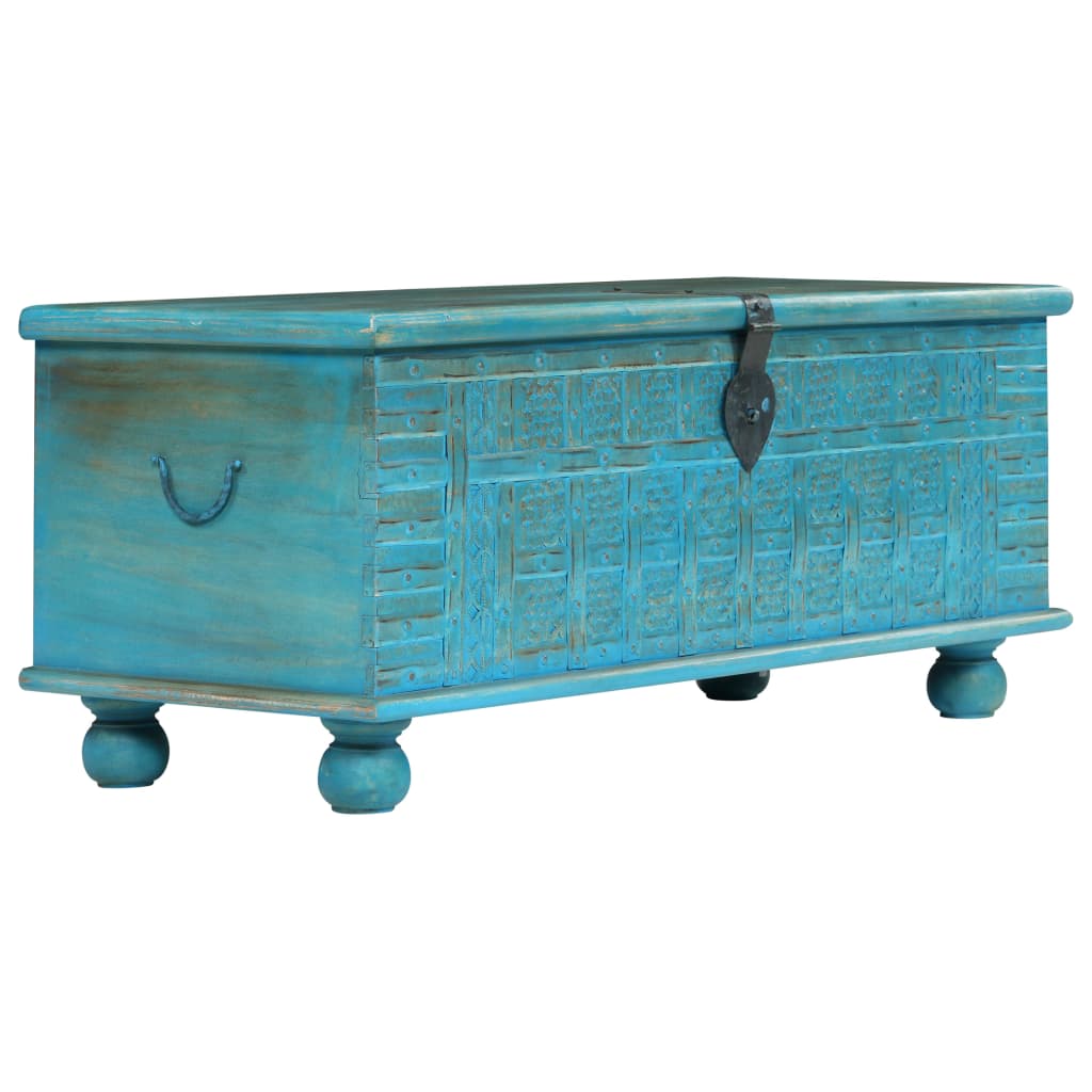 Aufbewahrungstruhe Massivholz Mango Blau 100x40x41 cm